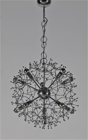 SCIOLARI GAETANO Lampadario in metallo cromato mod sputnik, anni 60. -. Cm...