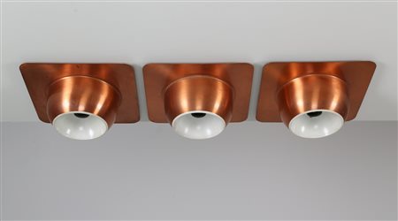 REGGIANI GOFFREDO Attrib. Tre lampade da soffitto/parete in rame e metallo...