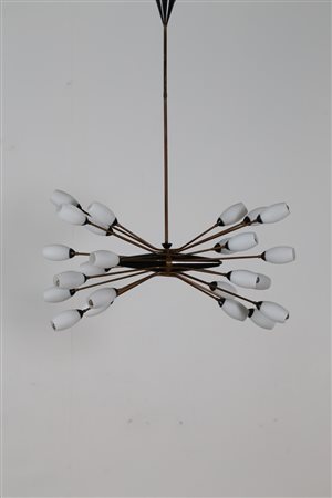 TORLASCO OSCAR Lampadario in ottone metallo laccato e vetro opalino per Lumi...