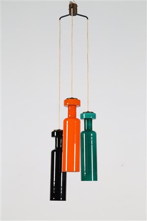 STILNOVO Lampada a sospensione in ottone e metallo con tre vetri pendenti...