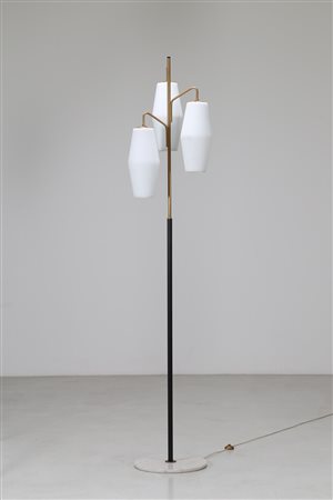 STILNOVO Lampada da terra in ottone, metallo laccato e vetro satinato, con...