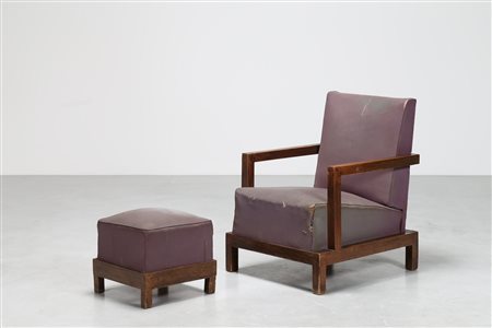 MANIFATTURA ITALIANA Poltrona e pouf in legno e sky, anni 40. -. Cm 64,00 x...