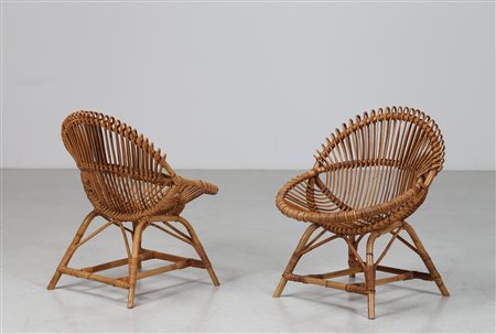 MANIFATTURA FRANCESE Coppia di poltrone in rattan, anni 60. -. Cm 59,00 x...