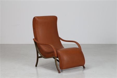 MANIFATTURA ITALIANA Poltrona a sdraio in metallo ottone e skai, anni 60. -....