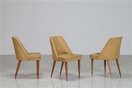 PAGANI CARLO Attrib. Tre sedie in legno e tessuto, anni 50, . -. Cm 52,00 x...