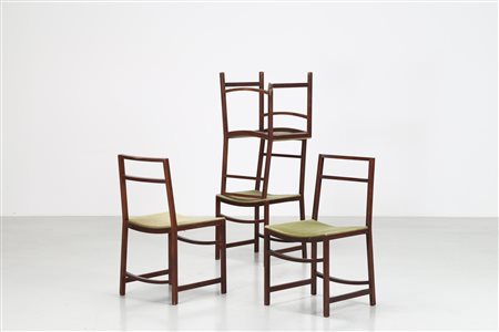 VENTURI RENATO Quattro sedie in legno e velluto, per MIM anni 60. -. Cm 44,00...