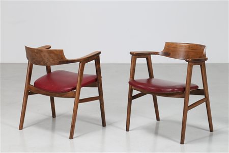 FRATELLI FORNASARIG Coppia poltroncine in faggio e skai rosso prod. F.lli...