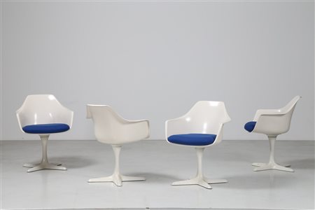 BURKE MAURICE Quattro sedie in metallo e resina, mod. tulip, per Arkana anni...