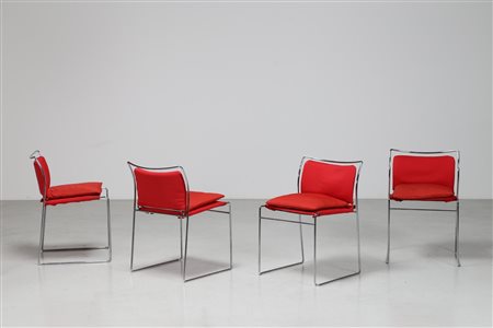 TAKAHAMA KAZUIDE Quattro sedie in metallo cromato e tessuto mod. Tulu, per...