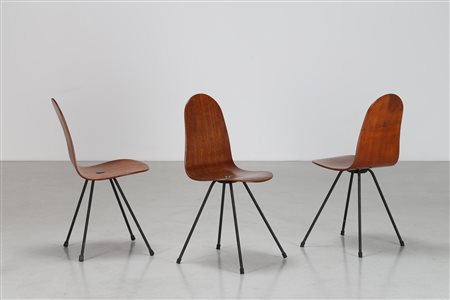 CAMPO & GRAFFI Tre sedie in tondino di ferro e teak curvato, per Home Torino...