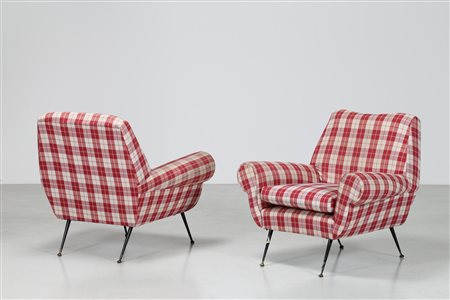 RADICE GIGI Coppia poltrone in tessuto e ottone laccato anni 50°. -. Cm 90,00...