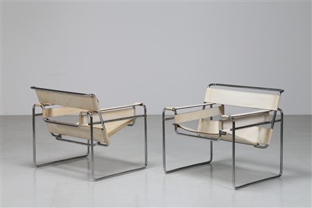 BREUER MARCEL LAJOS (1902 - 1981) Coppia di poltrone in metallo cromato e...