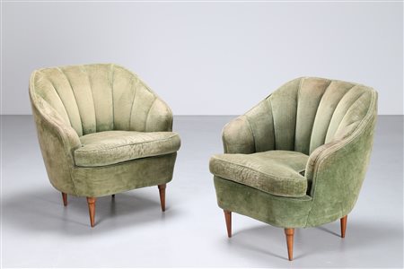 FRATELLI BORGHI Attrib. Coppia di poltrone in velluto verde e piedini in...
