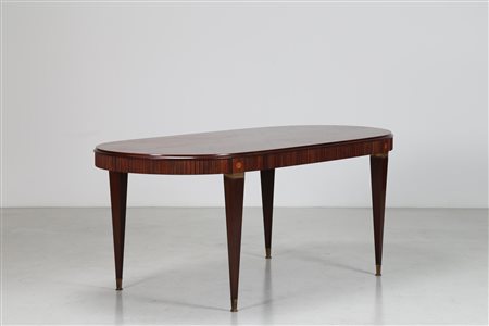 BUFFA PAOLO (1903 - 1970) Tavolo in mogano, legno grissinato e ottone, anni...