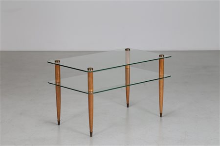 PESTALOZZA GIOVANNI Tavolino in faggio e ottone con doppio cristallo, anni...