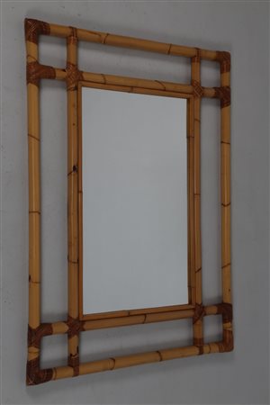 MANIFATTURA ITALIANA Specchio in bambu' e vetro, anni 60. -. Cm 81,00 x...
