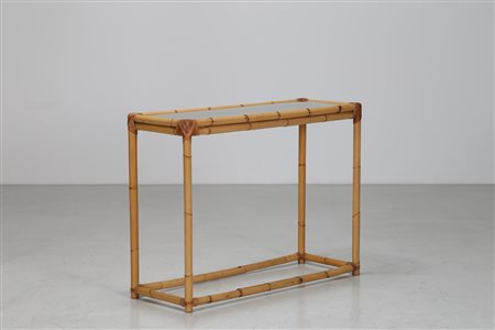 MANIFATTURA ITALIANA Consolle in bambu’ con piano in vetro, anni 60 . -. Cm...