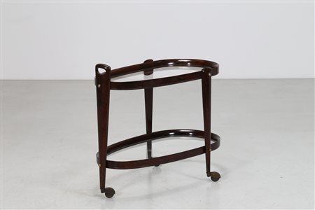 LACCA CESARE Attrib. Carrello portavivande in legno e vetro, con dettagli in...