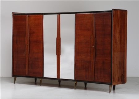 MANIFATTURA ITALIANA Armadio sei ante in palissandro e specchi, gambe e...
