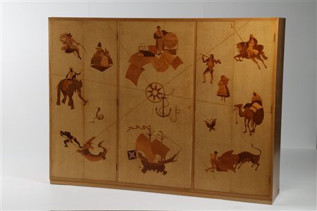 SCREMIN LUIGI (1896 - 1983) Grande armadio con ante intarsiate in varie...