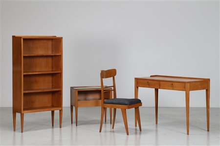 C. M. VAROS Libreria, scrivania, sedia e comodino in faggio, produzione Casa...