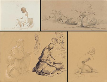 Gabriele Carelli (Napoli 1821 - Londra 1900)(attr.) Gruppo di otto bozzetti e...