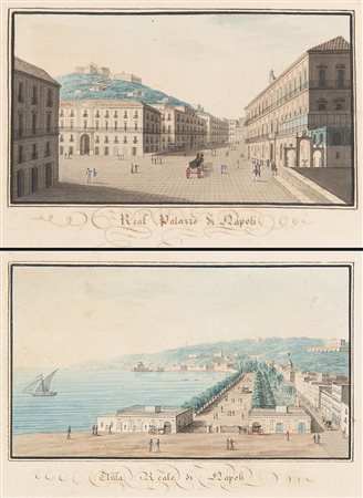 Scuola napoletana inizio secolo XIX "Villa e Palazzo Reale" due disegni a...