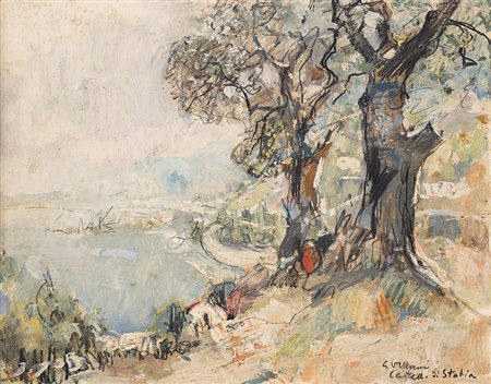 Gennaro Villani (Napoli 1885 - 1948)"Castelli di Stabia" tecnica mista su...