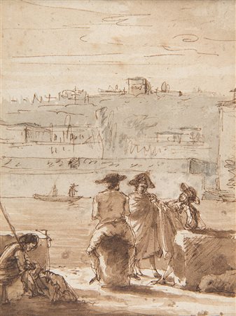 Victor Jean Nicolle (Parigi 1754 - 1826)(attr.) "Scena costiera" penna e...