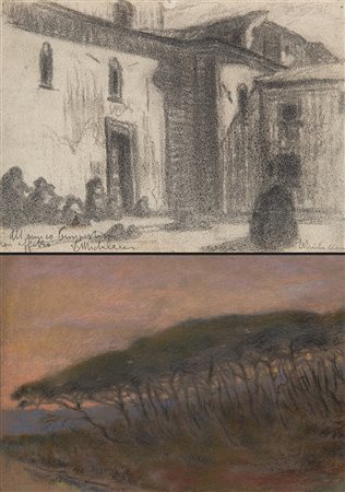 Scuola italiana del secolo XX. Lotto composto da due disegni, di cui uno a...