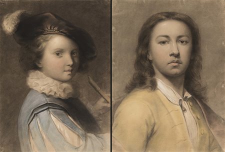Firma indecifrata, secolo XIX "Ritratti" coppia di pastelli colorati su carta...