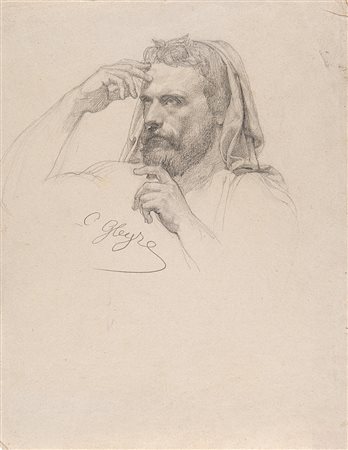 Charles Gleyre (Chevilly 1806 - Parigi 1874)"Volto maschile" matita su carta...