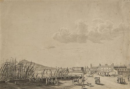 Maestro del secolo XIX "Scorcio di Napoli" acquerello monocromo su carta (mm...