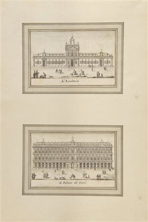 Maestro del secolo XVIII. Due disegni raffiguranti Palazzo Reale e...