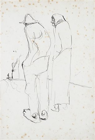 Lorenzo Viani (Viareggio 1882 - Lido Di Ostia 1936)"Figure" china su carta...