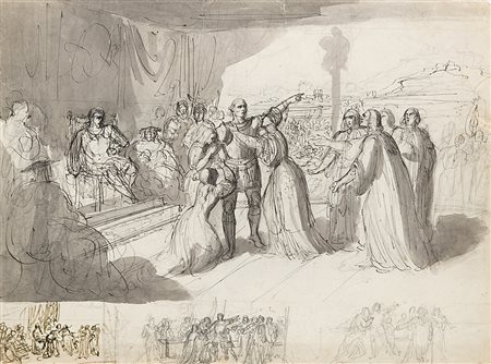 Giuseppe Bezzuoli (Firenze 1784 - 1855)"Scena storica (recto); Studi a matita...