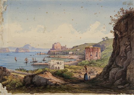 Achlle Carelli (Napoli 1856 - Napoli 1936)(attr.) "Scorcio campano"...