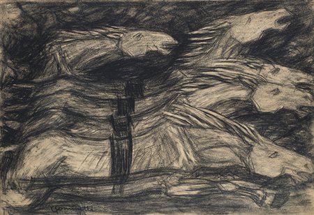 Giuseppe Cominetti (Salasco 1882 - Roma 1930)"Cavalli al galoppo" carboncino...