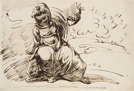 Artista del secolo XIX "Figura femminile" disegno su carta a penna ed...