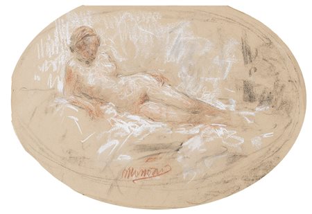 Antonio Mancini (Roma 1852 - 1930)"Nudo di donna" pastelli colorati su carta...