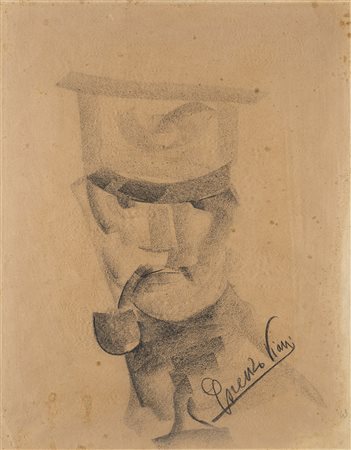 Lorenzo Viani (Viareggio 1882 - Lido Di Ostia 1936)"Uomo con pipa" matita su...