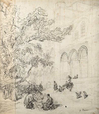 Alberto Pasini (Busseto 1826 - Cavoretto 1899)'Scena orientale'' matita nera,...