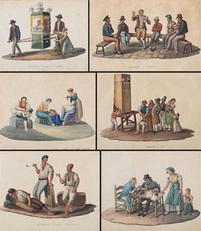 Camillo De Vito (Napoli tra il 1794 e il 1845) "Scene di vita" gruppo di sei...
