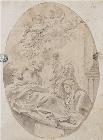 Scuola italiana del secolo XVII "Morte di San Giuseppe" matita nera e...