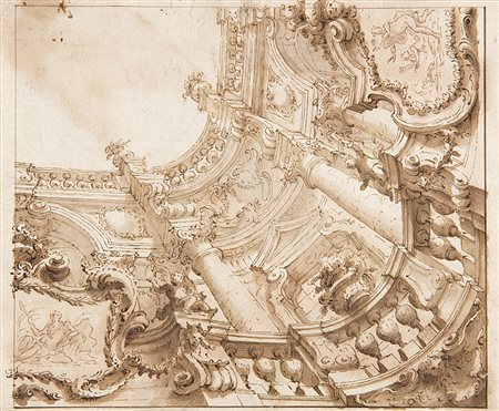Artista italiano del secolo XVIII "Studio di quadratura" penna, inchiostro...