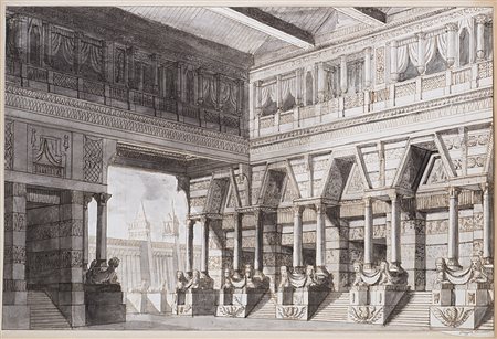 Giuseppe Cavallotti ((Secolo XIX) 0)"Scenografia Egizia con Sfingi" penna e...