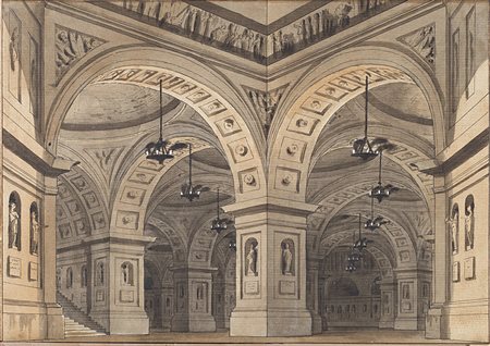 Alessandro Sanquirico (Milano 1777 - 1849)(attr.) "Androne di palazzo con...