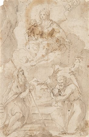Scuola emiliana del secolo XVI "Madonna con Bambino, Sant'Antonio Abate e San...