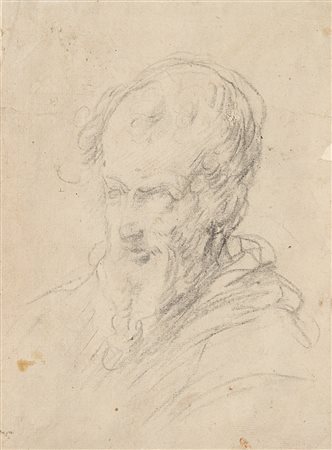 Artista dell'inizio del secolo XVIII "Testa virile con barba" carboncino su...