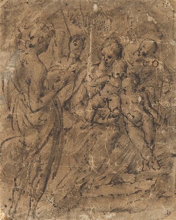 Scuola di Praga, fine secolo XVI "Sacra Famiglia con San Giovannino e Santi"...